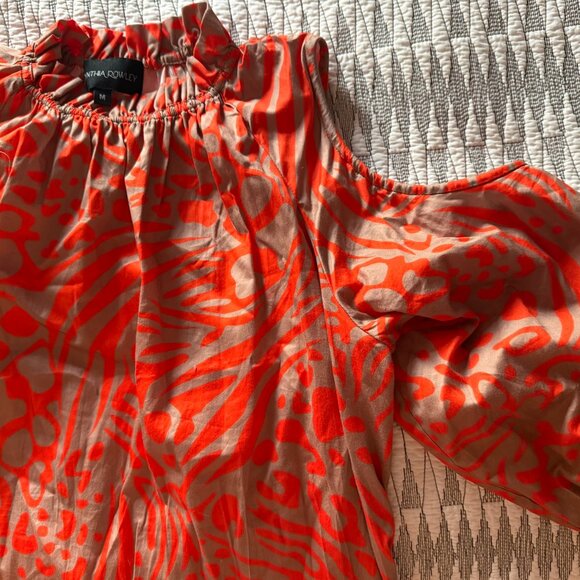 Cynthia Rowley COLD SHOULDER PRINTED DRESS ANIMAL ORANGE/CAMEL COMBO Medium - Picture 4 of 4